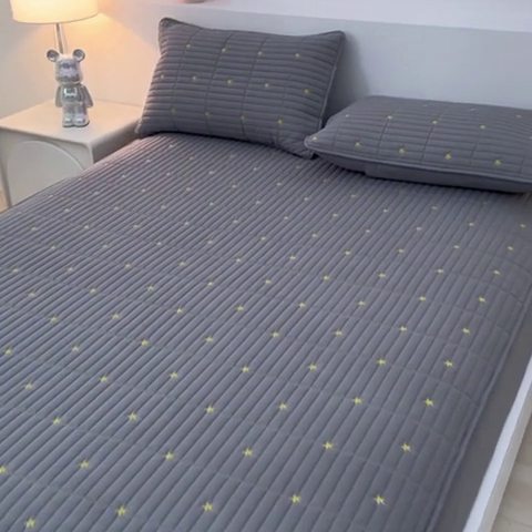 91家纺网 家纺一手货源 找家纺 丝涟家居 2025新款A类水洗亲肤棉刺绣防水防污床笠--星河 星河-灰色