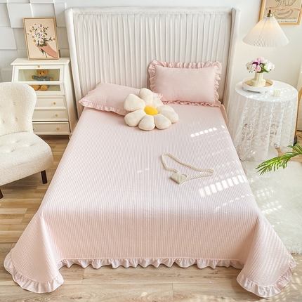 大境 2024新款40S全棉水洗棉韩版荷叶边夹棉床盖三件套 悠悠粉