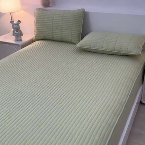 91家纺网 家纺一手货源 找家纺 丝涟家居 2025新款A类水洗亲肤棉刺绣防水防污床笠--星河 星河-豆绿