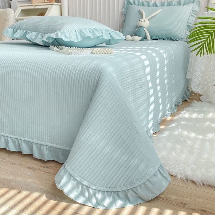 91家纺网 家纺一手货源 找家纺 （总）大境 2024新款40S全棉水洗棉韩版荷叶边夹棉床盖三件套