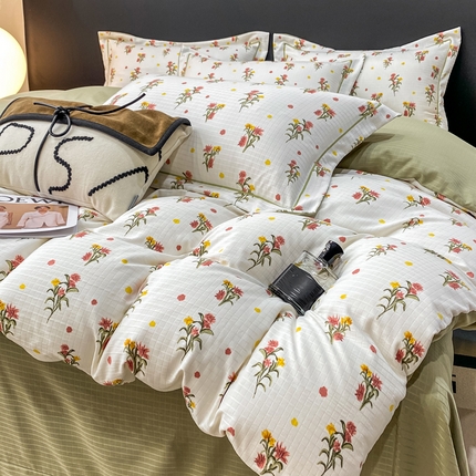 91家纺网 家纺一手货源 找家纺 仟网汇 2024新款臻棉提花四件套 绿茵