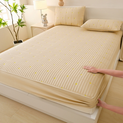 丝涟家居 2025新款A类水洗亲肤棉刺绣防水防污床笠--星河 星河-卡其