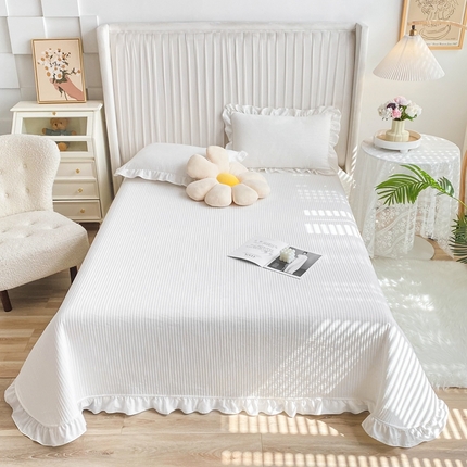 大境 2024新款40S全棉水洗棉韩版荷叶边夹棉床盖三件套 云朵白