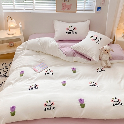 91家纺网 家纺一手货源 找家纺 （总） 尤米 2024新款奶油风水洗棉毛巾绣系列单被套