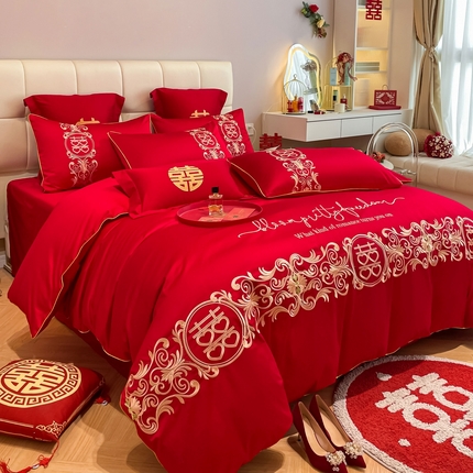 91家纺网 家纺一手货源 找家纺 （总）欧乐蒂 2025新款亲肤棉刺绣婚庆四件套