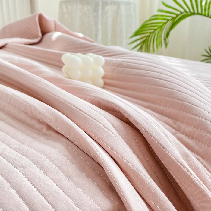 91家纺网 家纺一手货源 找家纺 大境 2024新款40S全棉水洗棉韩版荷叶边夹棉床盖三件套 浅豆沙