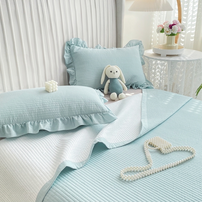 91家纺网 家纺一手货源 找家纺 （总）大境 2024新款40S全棉水洗棉韩版荷叶边夹棉床盖三件套