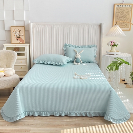 91家纺网 家纺一手货源 找家纺 （总）大境 2024新款40S全棉水洗棉韩版荷叶边夹棉床盖三件套