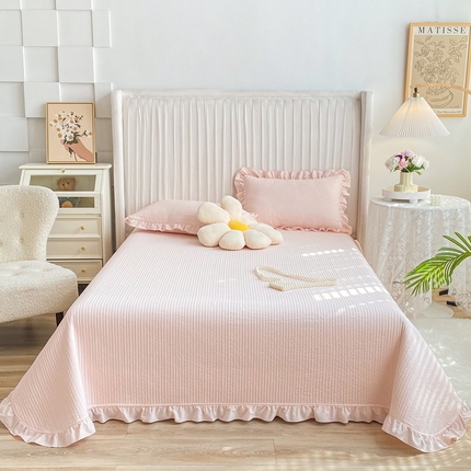 91家纺网 家纺一手货源 找家纺 （总）大境 2024新款40S全棉水洗棉韩版荷叶边夹棉床盖三件套