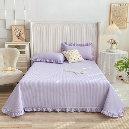 91家纺网 家纺一手货源 找家纺 （总）大境 2024新款40S全棉水洗棉韩版荷叶边夹棉床盖三件套