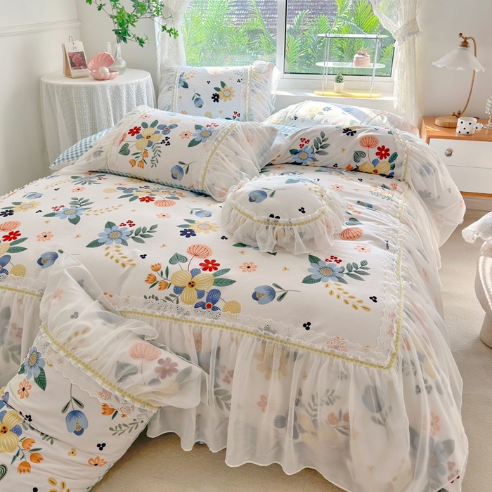 91家纺网 家纺一手货源 找家纺 亲亲公主 2025新款全棉蕾丝仙女款床裙四件套 漫享时光