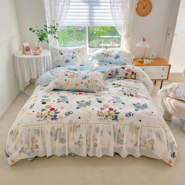 91家纺网 家纺一手货源 找家纺 亲亲公主 2025新款全棉蕾丝仙女款床裙四件套 漫享时光