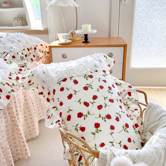 91家纺网 家纺一手货源 找家纺 亲亲公主 2025新款全棉蕾丝仙女款床裙四件套 玫瑰恋人