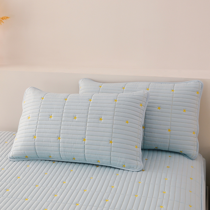 91家纺网 家纺一手货源 找家纺 丝涟家居 2025新款A类水洗亲肤棉刺绣防水防污床笠--星河 星河-湖蓝