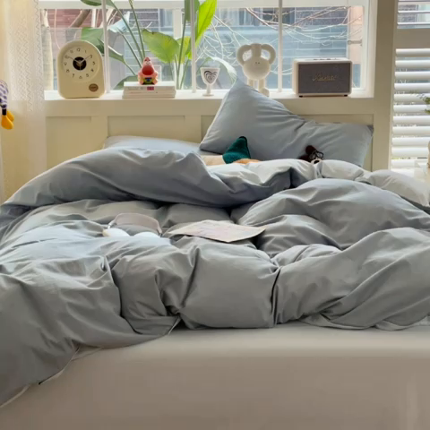 91家纺网 家纺一手货源 找家纺 沐芷2024纯色105g水洗磨毛床单四件套三件套被套---