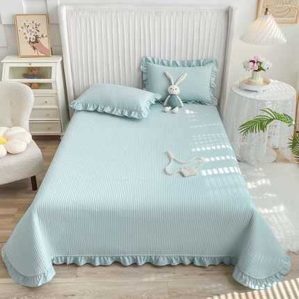 大境 2024新款40S全棉水洗棉韩版荷叶边夹棉床盖三件套 海盐蓝