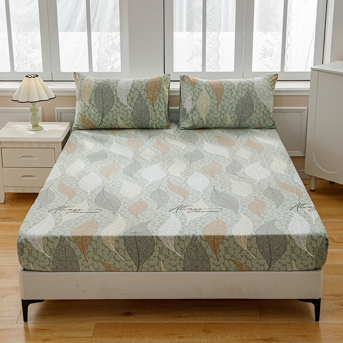 91家纺网 家纺一手货源 找家纺 宝时兰 2025新款A类加厚全棉床笠-印花款 庭叶-绿