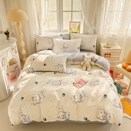 沐辰 2024新款13372全棉印花四件套（第二批） 蓝色能熊