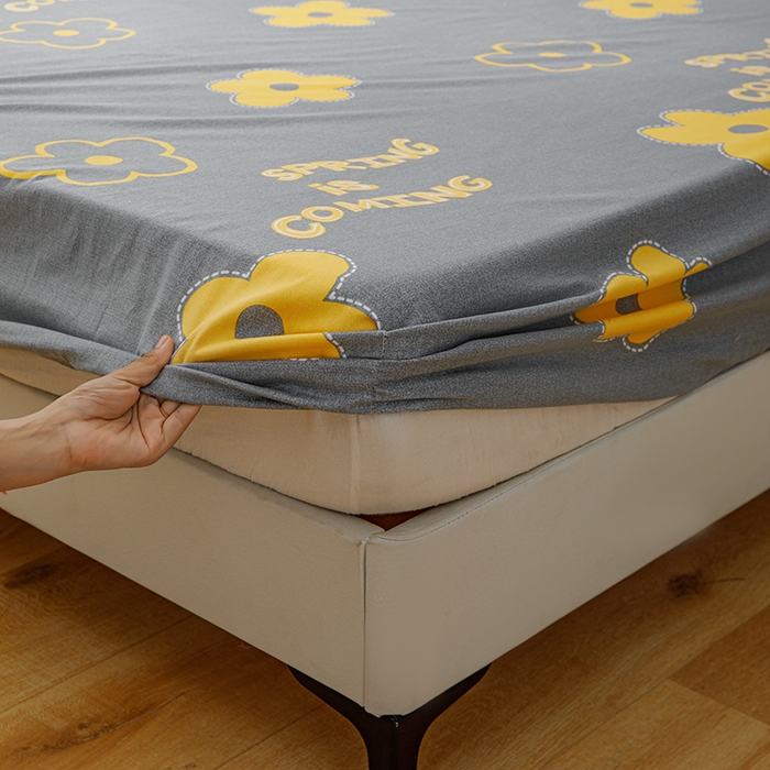 91家纺网 家纺一手货源 找家纺 宝时兰 2025新款A类加厚全棉床笠-印花款 花蜜灰