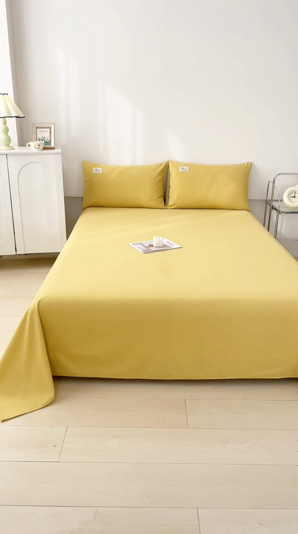 91家纺网 家纺一手货源 找家纺 宝时兰 2025新款纯色全棉加厚生态喷气纯棉床单学生单床单 纯色-柠檬黄