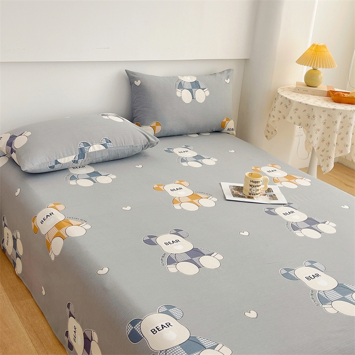 91家纺网 家纺一手货源 找家纺 宝时兰 2025新款纯色全棉加厚生态喷气纯棉床单学生单床单 玩偶熊