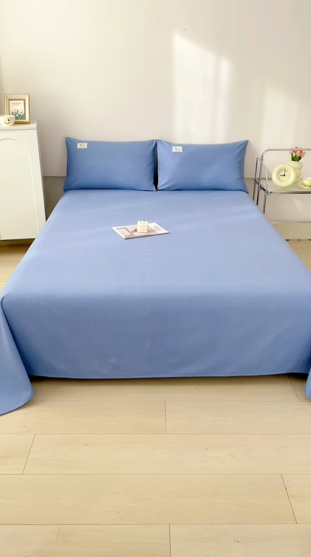 91家纺网 家纺一手货源 找家纺 宝时兰 2025新款纯色全棉加厚生态喷气纯棉床单学生单床单 纯色-蓝