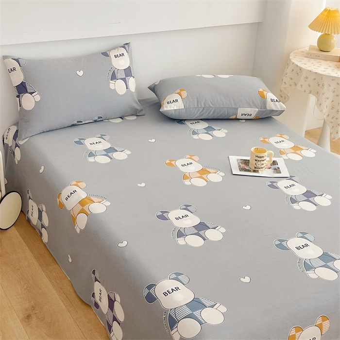 91家纺网 家纺一手货源 找家纺 宝时兰 2025新款纯色全棉加厚生态喷气纯棉床单学生单床单 玩偶熊