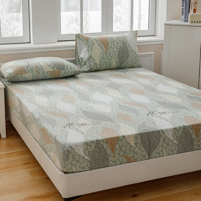 91家纺网 家纺一手货源 找家纺 宝时兰 2025新款A类加厚全棉床笠-印花款 庭叶-绿