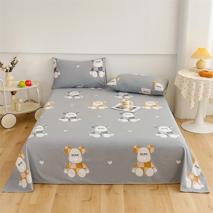 91家纺网 家纺一手货源 找家纺 宝时兰 2025新款纯色全棉加厚生态喷气纯棉床单学生单床单 玩偶熊