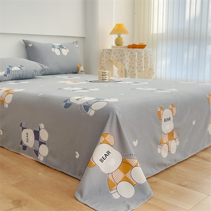 91家纺网 家纺一手货源 找家纺 宝时兰 2025新款纯色全棉加厚生态喷气纯棉床单学生单床单 玩偶熊