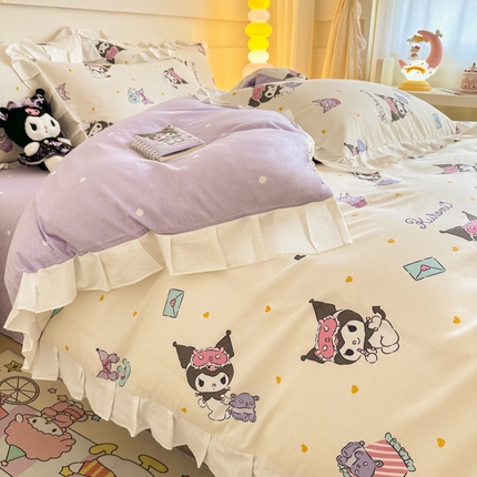 91家纺网 家纺一手货源 找家纺 沐辰 2024新款正版授权三丽鸥花边系列四件套 花边款-伙伴库洛米