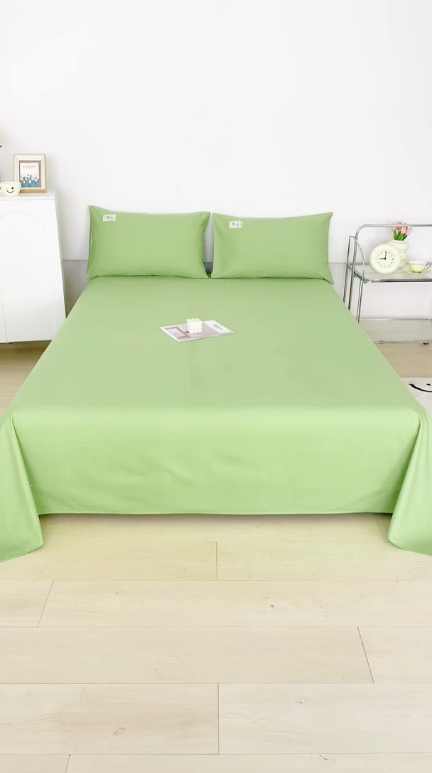 91家纺网 家纺一手货源 找家纺 宝时兰 2025新款纯色全棉加厚生态喷气纯棉床单学生单床单 纯色-香草绿