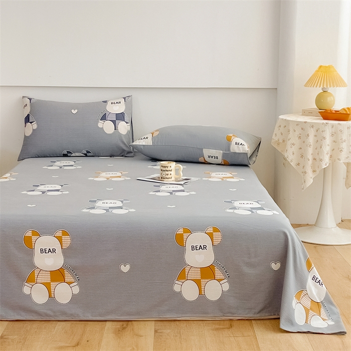 91家纺网 家纺一手货源 找家纺 宝时兰 2025新款纯色全棉加厚生态喷气纯棉床单学生单床单 玩偶熊