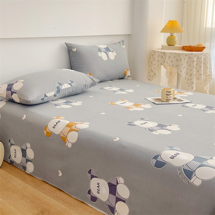 91家纺网 家纺一手货源 找家纺 宝时兰 2025新款纯色全棉加厚生态喷气纯棉床单学生单床单 玩偶熊