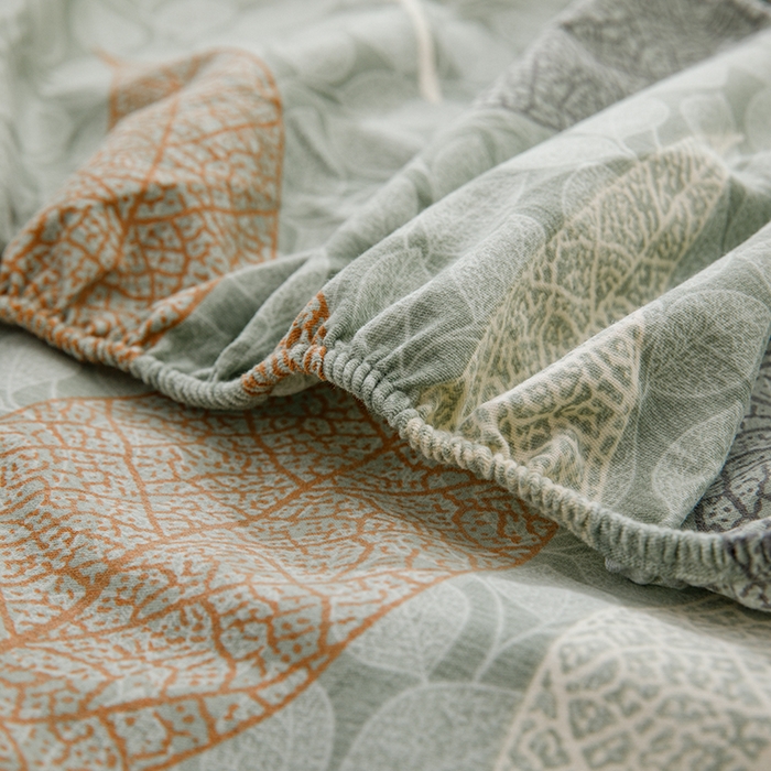 91家纺网 家纺一手货源 找家纺 宝时兰 2025新款A类加厚全棉床笠-印花款 庭叶-绿