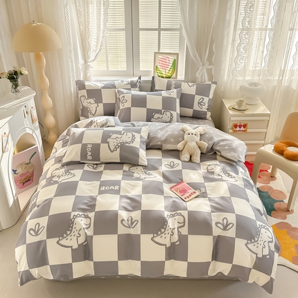 沐辰 2024新款13372全棉印花四件套（第二批） 格子恐龙