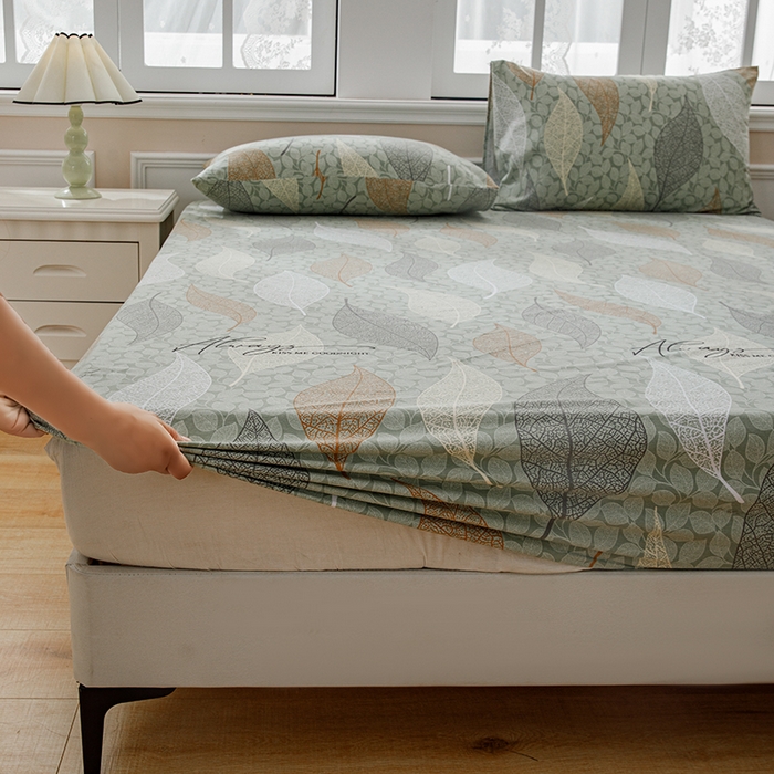 91家纺网 家纺一手货源 找家纺 宝时兰 2025新款A类加厚全棉床笠-印花款 庭叶-绿