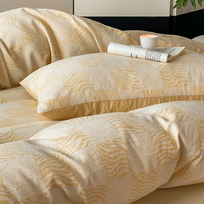 91家纺网 家纺一手货源 找家纺 苏木年华 2024新款A类全棉三层纱提花四件套--方格系列 方格绿