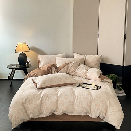 苏木年华 2024新款A类全棉三层纱提花四件套--方格系列 方格咖