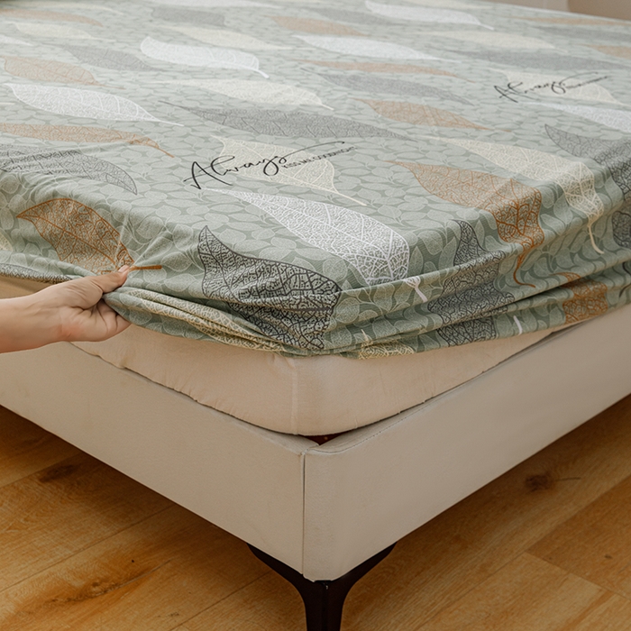 91家纺网 家纺一手货源 找家纺 宝时兰 2025新款A类加厚全棉床笠-印花款 庭叶-绿