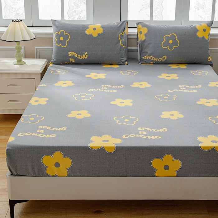 91家纺网 家纺一手货源 找家纺 宝时兰 2025新款A类加厚全棉床笠-印花款 花蜜灰