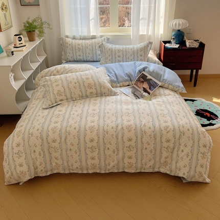 91家纺网 家纺一手货源 找家纺 盛馨 2024全棉高支高密精梳棉小清新碎花四件套纯棉床笠三件套 半慕