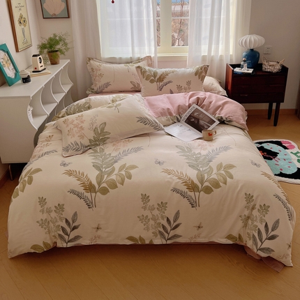 91家纺网 家纺一手货源 找家纺 盛馨 2024全棉高支高密精梳棉小清新碎花四件套纯棉床笠三件套 秋拾