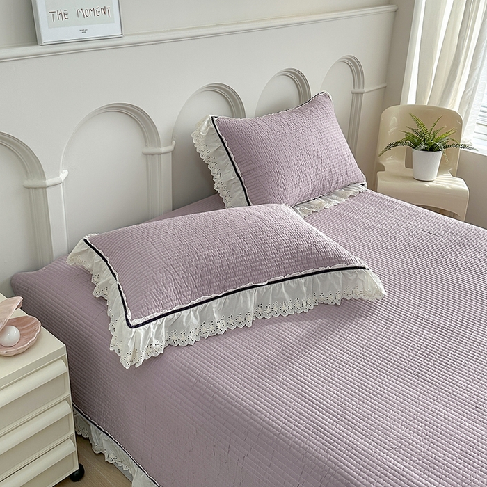 91家纺网 家纺一手货源 找家纺 （总）上喜 热卖双层纱花边款床盖三件套