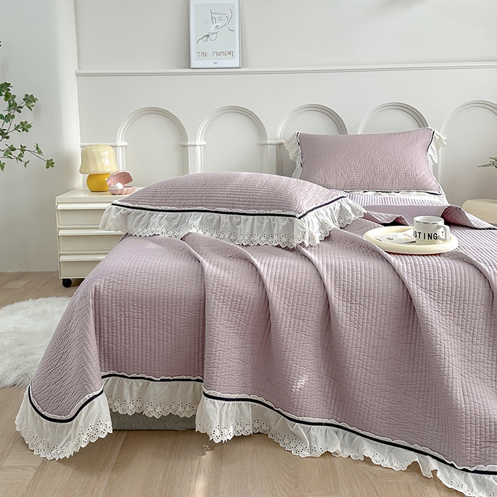 91家纺网 家纺一手货源 找家纺 （总）上喜 热卖双层纱花边款床盖三件套