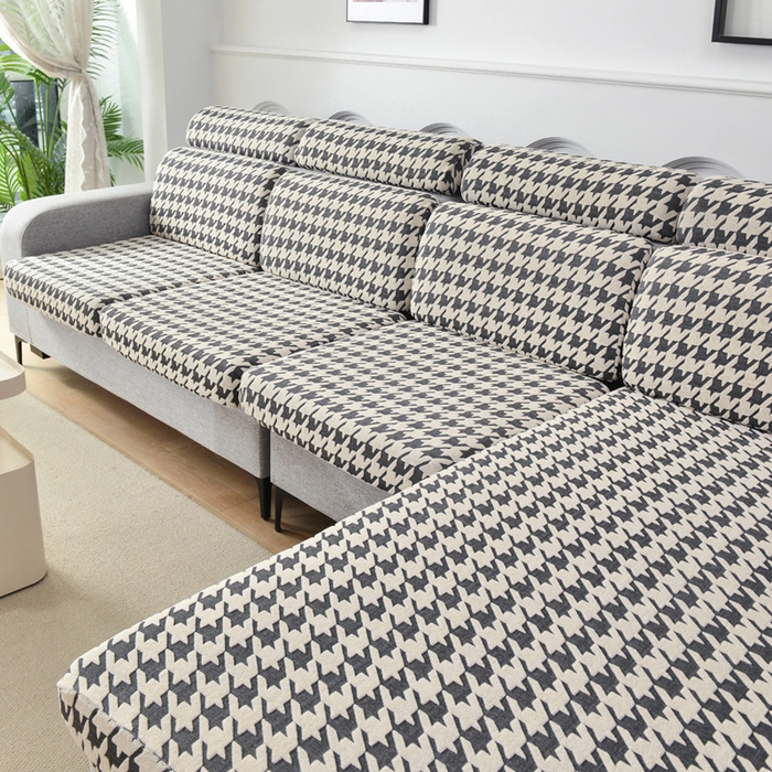91家纺网 家纺一手货源 找家纺 千彤沙发垫 2024常规款粗线棉麻千鸟格沙发套 黑白