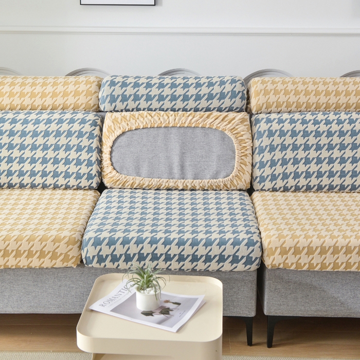 91家纺网 家纺一手货源 找家纺 （总）千彤沙发垫 2024常规款粗线棉麻千鸟格沙发套