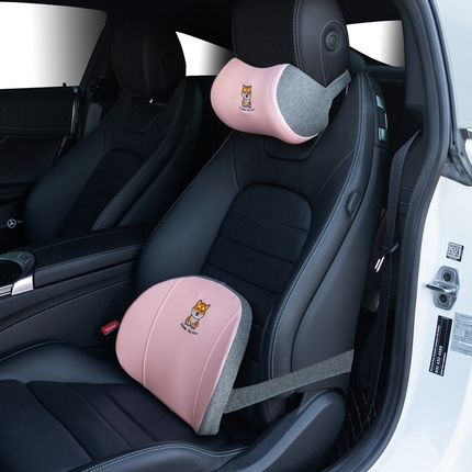 91家纺网 家纺一手货源 找家纺 帛茗轩家居 2024新款柴犬汽车腰靠靠垫头枕 粉色