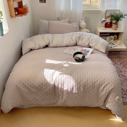 91家纺网 家纺一手货源 找家纺 顾里 2024新款韩系双层泡泡纱四件套-风格二（会员-5） 夜空灰