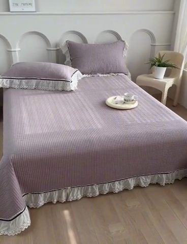 91家纺网 家纺一手货源 找家纺 （总）上喜 热卖双层纱花边款床盖三件套